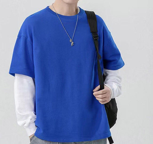 เสื้อยืดแขนสองชั้นสำหรับผู้ชายเสื้อผ้าฝ้ายผสมน้ำหนักเบาระบายอากาศได้ดีดีไซน์ทันสมัยลำลอง - Product Image 6