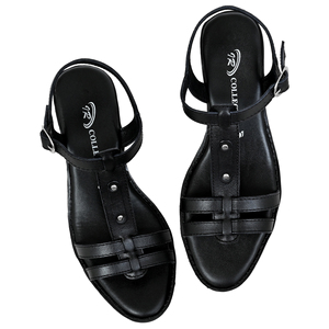 IR COLLECTION Sandalias de tacón alto de cuero genuino negro para mujer con correa en T, punta abierta, hebilla en el tobillo y amortiguación cómoda - Product Image 4