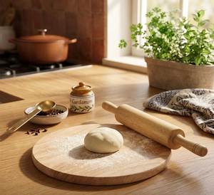 Juego de rodillo y tabla de amasar de madera ecológica para hacer chapati y roti, accesorios de cocina. - Product Image 3