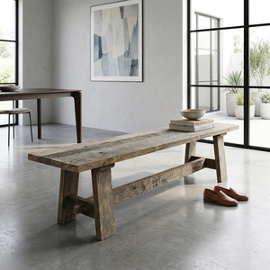 Modern Rustic Solid Wood <b>Bench</b> Elegant Trestle Leg Long Wooden Dining <b>Bench</b> Furniture For Home Setup Art Design Pure Art - Product Image 2