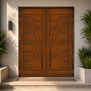 Portes d'entrée doubles en bois massif modernes avec design Art Déco pour usage extérieur GA-39L - Product Image 1