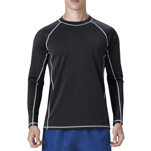 Camiseta Deportiva Negra Personalizada con Estampado por Transferencia de Calor, Manga Larga, Protección UPF 50+ UV, para Natación, Entrenamiento, Running - Product Image 1