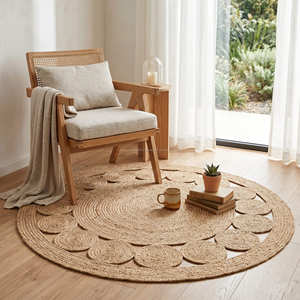 พรมถักสีเขียวเซจลายวงกลมซ้อนกันสำหรับตกแต่งบ้านสไตล์ร่วมสมัย - Product Image 3
