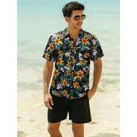 Kemeja Hawaii Pria Ukuran Besar Trendy, Bahan Katun/Poliester Ramah Lingkungan, Cepat Kering, Bernapas, Cetak Digital, Tenun Broadcloth 3D