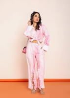Pantalon rose à volants de qualité supérieure pour femmes, fabriqué en tissu georgette doux, léger et confortable, idéal pour le bureau et le quotidien
