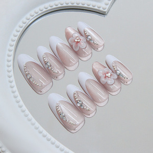 30 <span class=keywords><strong>Uñas</strong></span> Postizas 3D <span class=keywords><strong>con</strong></span> Diseño de Ojo de Gato <span class=keywords><strong>Transparente</strong></span>, Flores y Punta Francesa, <span class=keywords><strong>con</strong></span> Diamantes Brillantes y Pegamento, Estilo INS, Arte de <span class=keywords><strong>Uñas</strong></span> - Product Image 3