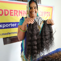 Extensions de cheveux humains Remy vierges indiens de temple, couleur noire, bouclés soyeux, double trame machine, lots non traités, vente en gros, pas cher