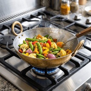 Hand Hammered Iron Kadai Wok with Brass Handles | Traditional Indian Karahi for Cooking Frying Restaurant Use - Product Image 4