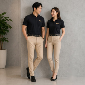 Professional <b>Black</b> for Uniform Set for Men and Women with Khaki <b>Pants</b> Breathable Spandex Material - Product Image 2