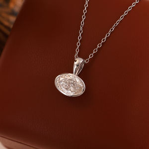 Collier en diamant synthétique de laboratoire de coupe ovale pour femme AMBER JEWELS, or blanc, style classique, certifié IGI, bijoux de fiançailles - Product Image 3