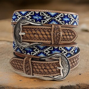 Hand-Tooled with <b>Beads</b> Genuine Cowhide Leather Belt for Men Custom Logo Equestrian Riding Belt Luxury Vintage - Product Image 1