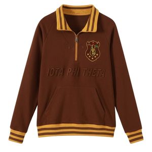 Sudadera Iota Phi Theta Marrón con Cierre de Cremallera, Prenda Griega Premium, Sudadera de Fraternidad, Top Elegante - Product Image 1