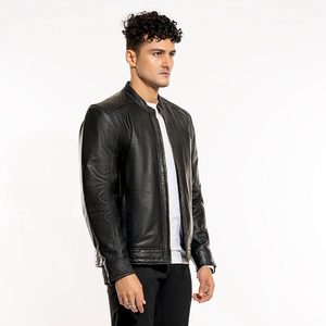 Veste en cuir de peau de mouton de haute qualité, au design optimal, avec impression de logo personnalisée, manches longues, col montant pour homme - Product Image 1