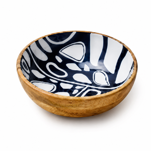 Tazón para Ensalada de Madera de Mango con Diseño Esmaltado, Hecho a Mano, Apto para Alimentos, Tazón de Madera para Servir, Tazón Moderno para Mezclar Frutas, Aperitivos y Pasta, Decoración para Cocina - Product Image 1