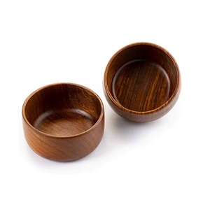 Set Of 2 Unique Design Wooden Round Serving Bowl for Dining <b>Table</b> Kitchen Home & Restaurant Food and Salad Bowls - Product Image 1