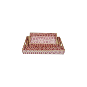 Plateau de service rectangulaire en bois, peint à la main, motif floral oriental, design végétal, vaisselle et assiettes - Product Image 2