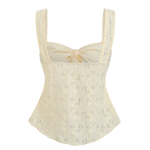 Women <b>Yellow</b> Lace Cami <b>Top</b> Bow Front Wide Straps Sleeveless Peplum Blouse Y2K Logo Elegant Summer Casual Party Wear Fitted - Product Image 2