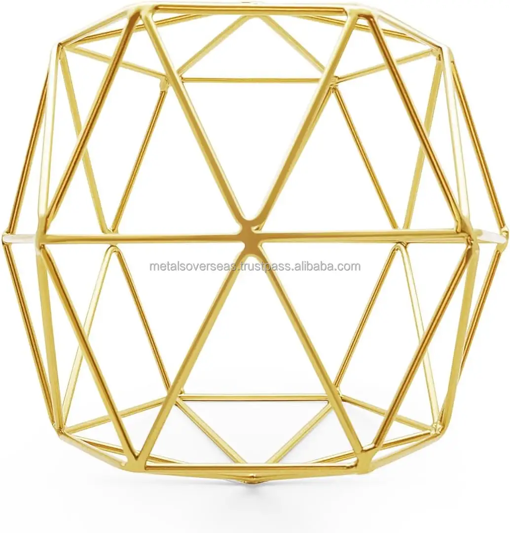 Patung geometris logam, kualitas unik besi emas patung meja geometris 3D bola dekorasi logam