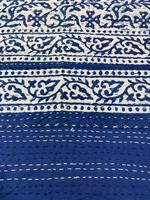 Couverture Kantha en coton indigo imprimé à la main, style vintage indien, réversible, pour lit ou comme jeté – Meilleure vente
