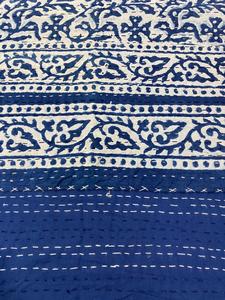 Hot Selling Handmade Indian Vintage Indigo Block Printed Cotton Kantha <b>Quilt</b> Reversible Bedding Bedspread <b>Throw</b> Blanket - Product Image 4