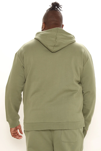 Sweat-shirt à capuche vert olive pour homme, ensemble de survêtement à manches longues, couleur unie, vêtement décontracté avec poches latérales, coupe classique, style automne - Product Image 5