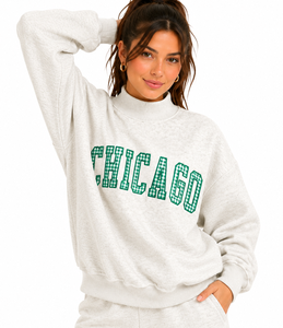 Sweat-shirt surdimensionné personnalisé pour femme, col montant, imprimé floral, broderie en relief, logo appliqué, pull décontracté - Product Image 4