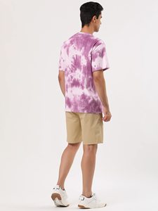 Camiseta de Manga Corta para Hombre, Tie-Dye, Morado y Blanco, Cuello Redondo, Corte Regular, Tejido de Algodón Transpirable y Ecológico - Product Image 3