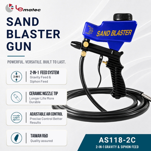 LEMATEC AS118-2C Dual Feed Air <b>Sandblaster</b> Ceramic Nozzle 600cc Storage 12 CFM ABS Material 1/4" Female Air Inlet 90-150 PSI - Product Image 4
