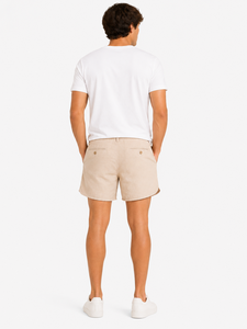 Shorts en mélange de lin beige pour hommes, coupe décontractée, shorts d'été décontractés, légers et respirants, bas de tenue de vacances, élégants et décontractés - Product Image 3