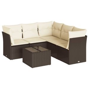 Ensemble de canapés de jardin en rotin brun avec coussins crème, mobilier d'extérieur au design contemporain, résistant à l'eau et aux UV, en rotin PE - Product Image 4