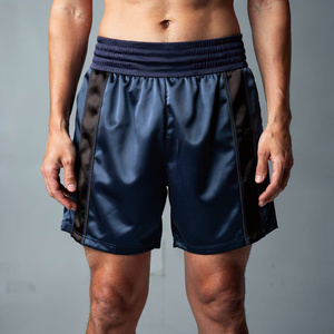 Shorts de boxe bleu marine pour hommes avec ceinture élastique et empiècements latéraux pour l'entraînement, vêtements de sport confortables en polyester - Product Image 1