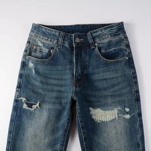 Jeans Ajustados para Hombre, Estilo Vintage, Azules, Rotos, Desgastados, Pantalones de Mezclilla Apilados, Venta al Por Mayor - Product Image 5