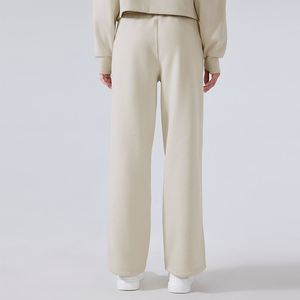 Pantalon de survêtement tricoté taille haute pour femme, coupe ample, couleur unie, avec cordon de serrage, style décontracté automne - Product Image 3
