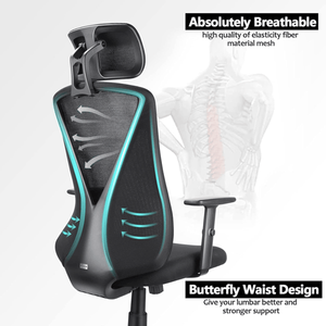 Sedia da Ufficio Regolabile in Rete con Poggiatesta e Braccioli, Girevole e con Vano Portaoggetti per Casa, Lavoro e Gaming - Product Image 5
