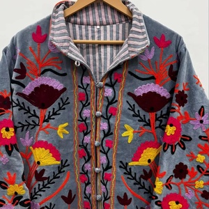 Premium Hand-Embroidered Velvet Suzani Jacket for Women Bohemian Style Ethnic <b>Winter</b> Wear Lightweight Padded <b>Quilted</b> Jacket - Product Image 1