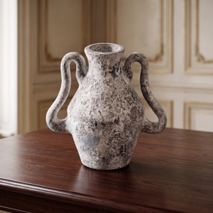 Wabi Sabi Speckled White Rustic <b>Ceramic</b> <b>Vase</b> Handles Handmade Distressed Stone Finish Clay Pottery Jar Tabletop Decor Home - Product Image 2