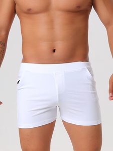 Shorts de sport et de bain pour hommes, en coton, coupe ajustée, respirants, moulants, séchage rapide, écologiques (Rose/Blanc) - Product Image 2