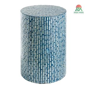 Table basse ronde moderne avec plateau en résine mosaïque de verre bleu, mobilier contemporain pour salon - Product Image 1