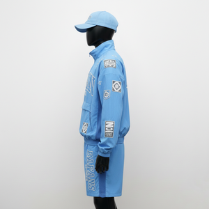 Ensemble court coupe-vent léger pour homme en nylon et polyester, tissu tissé lisse, bleu ciel, logo personnalisé par transfert thermique, grandes tailles - Product Image 3