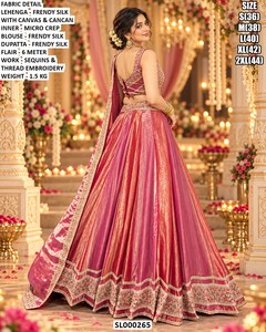 Lehenga Choli de seda rosa para mujer con lentejuelas y bordado de hilo, Dupatta para boda - Product Image 2