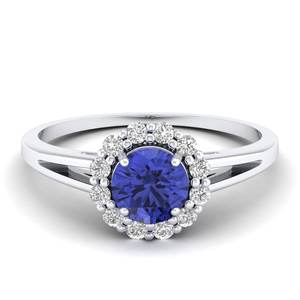 Anillo Halo con Gema de Tanzanita de Corte Brillante Redondo REYES de 0.84Ct, Alta Calidad, Oro de 14K, Certificado IGI, Joyería de Diamantes para Mujer - Product Image 5