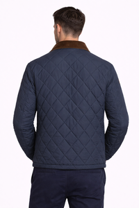 Veste matelassée bleu marine pour homme, col marron, vêtement d'extérieur décontracté isolé pour l'hiver - Product Image 3