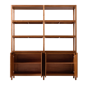 Étagère à livres double en bois massif avec étagères ouvertes et rangement inférieur pour meuble de présentation de salon - Product Image 3