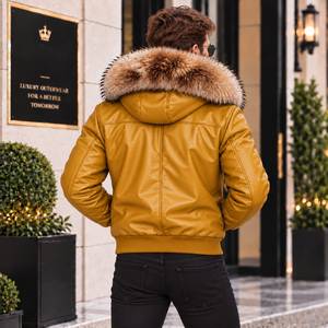Chaqueta de Cuero para Hombre con Capucha de Piel de Zorro, Giacca Pelle Uomo |   Chaqueta de Cuero |   Chaqueta de Cuero para Hombre |   Chaqueta de cuero para hombre - Product Image 2