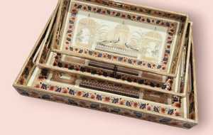 Plateau rectangulaire en bois massif gravé Meena indien de luxe, design classique, écologique, durable, non toxique, personnalisable, 100 pièces, vaisselle - Product Image 2