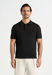 Men's Knit <b>Polo</b> <b>Shirt</b> Short Sleeve Solid Color Regular Fit Casual Button Collar <b>Black</b> 100% Cotton Anti-Pilling - Product Image 5