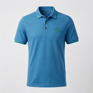 Men's <b>Blue</b> Short Sleeve <b>Polo</b> <b>Shirt</b> Cotton Pique Embroidered Logo Casual Breathable Regular Fit Solid Knitted Design - Product Image 1