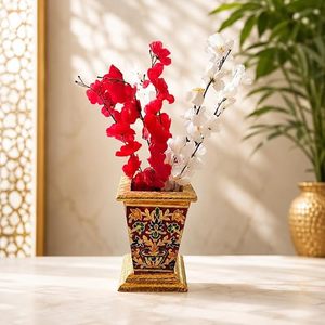 Decorative <b>Ceramic</b> Flower Pot Glazed Square Planter Vintage Pattern Succulent Flower <b>Vase</b> for Desktop Home Garden - Product Image 1