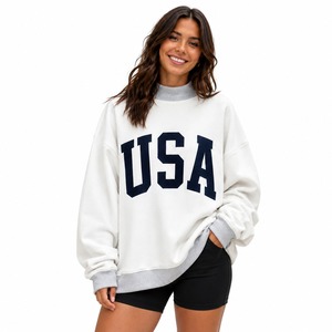 Sweat-shirt à col montant pour femme, coupe oversize, avec impression de lettres personnalisée, manches longues, en tissu polaire de qualité supérieure, coupe classique, décontracté, OEM/ODM - Product Image 1