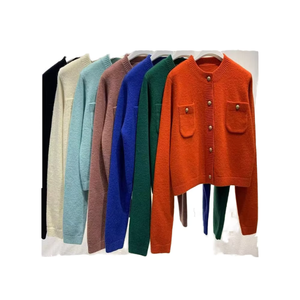Cárdigan de Punto para Mujer, Color Sólido, Manga Larga, Cuello Redondo, Botones al Frente, Diseño con Bolsillos, Suéter Casual de Otoño, 100% Acrílico - Product Image 1